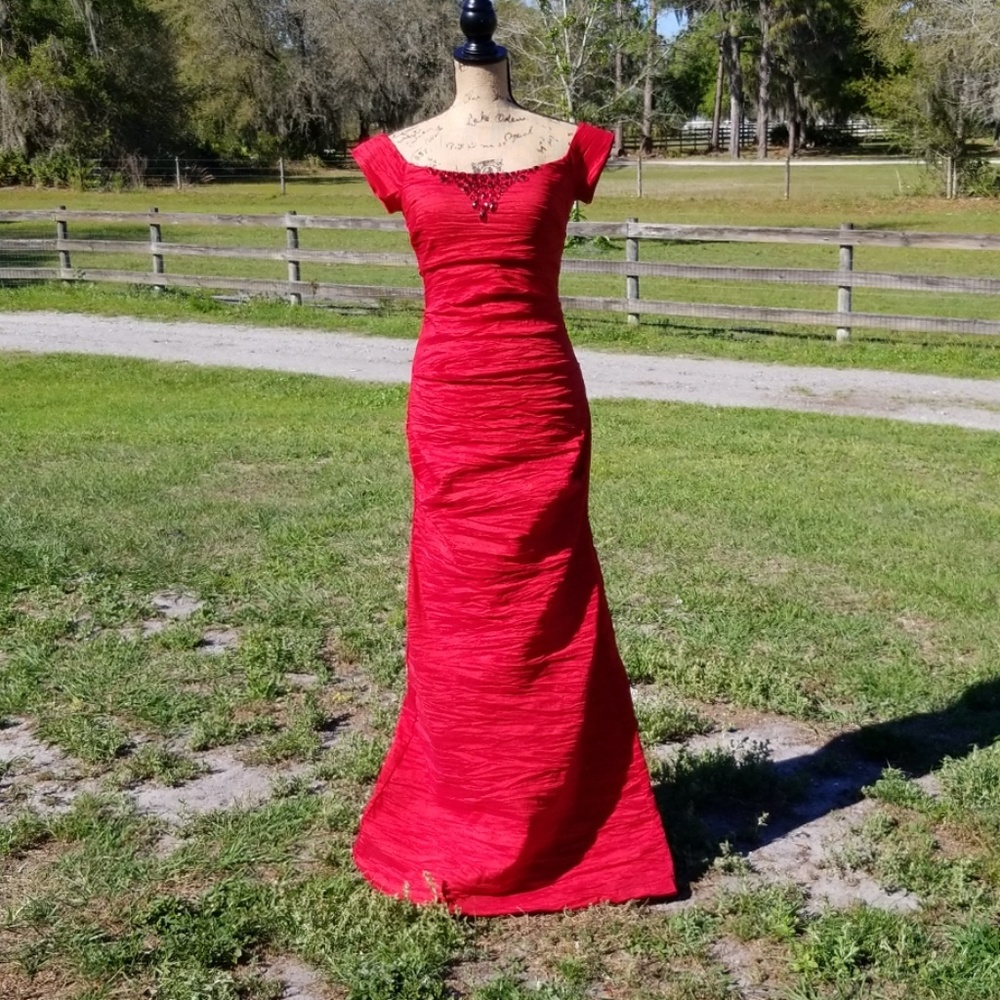 Dress, Prom, Formal, Red, Floor Length, Train
